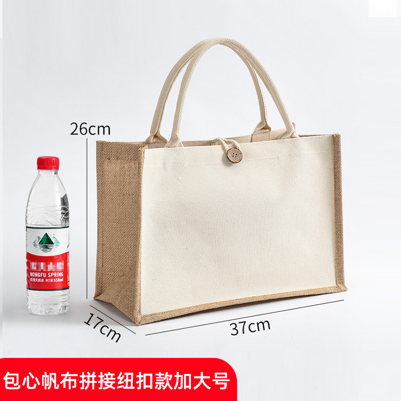 En stock bolso de lino No impreso logotipo impreso personalizado bolso Lino yute compras algodón y lino bolso de mano portátil personalizado