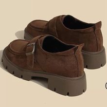 复古厚底增高2025女厚底新款英伦绒面皮鞋乐福鞋通勤单鞋搭扣其它