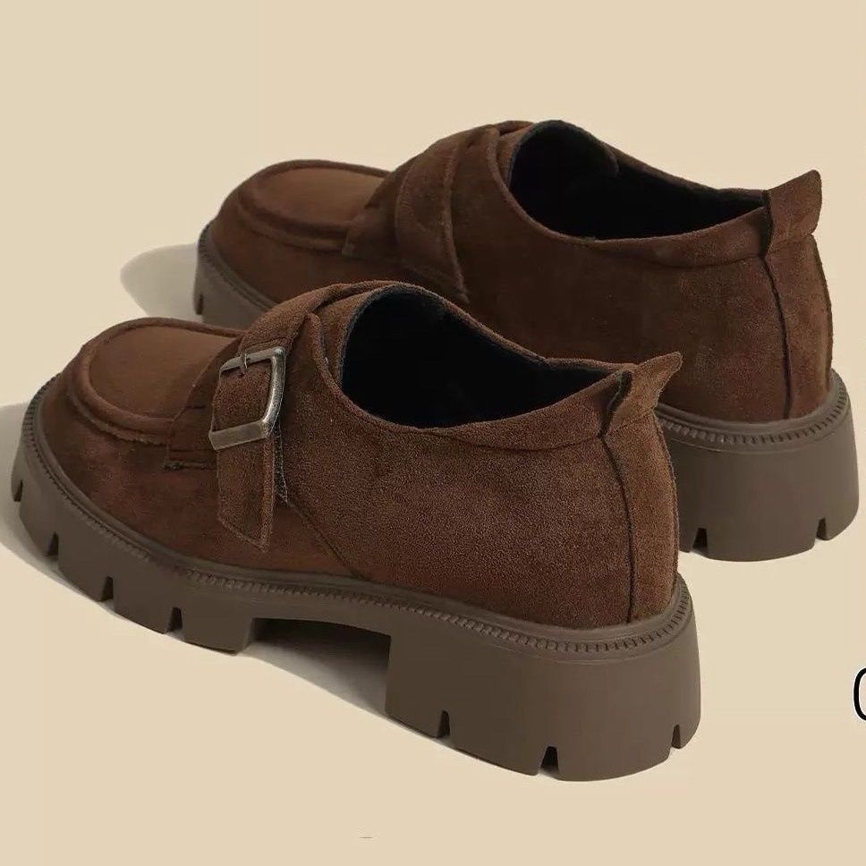 复古厚底增高2025女厚底新款英伦绒面皮鞋乐福鞋通勤单鞋搭扣其它