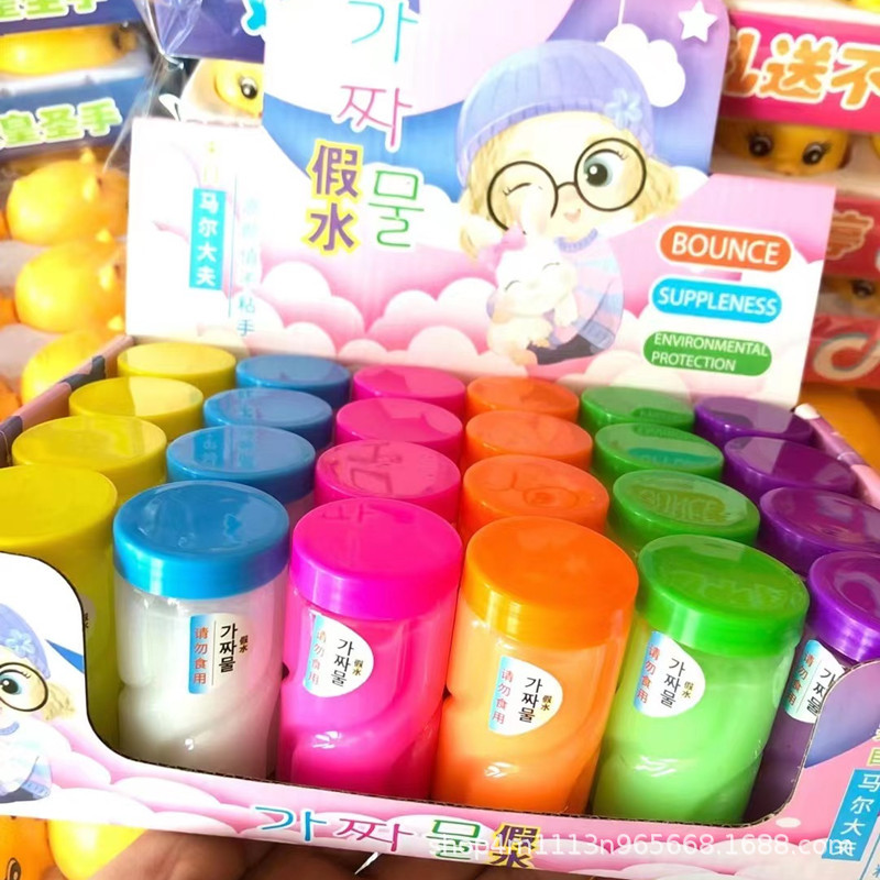 Venta al por mayor y al por menor de pegamento de burbujas de 24 piezas, pegamento M de agua falsa popular en Internet, pegamento de burbujas transparente, pegamento de piel de arena, lodo de cristal.