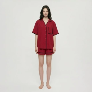 耀婷新款翻领家居服短袖短裤宽松休闲套装外穿TZ4137