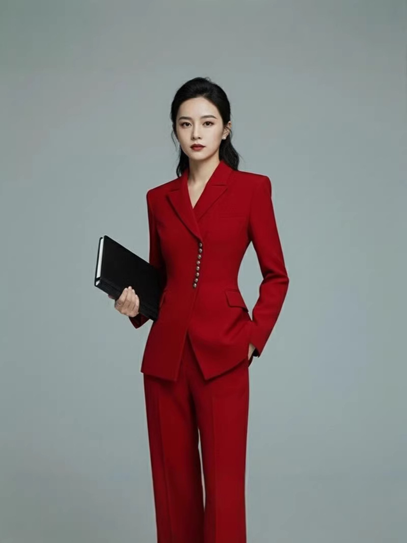 Spring and Autumn New Chinese-Style Red Annual Meeting Suit for Women, Professional Commuting High-End Suit Set with a Complete Women's Outfit