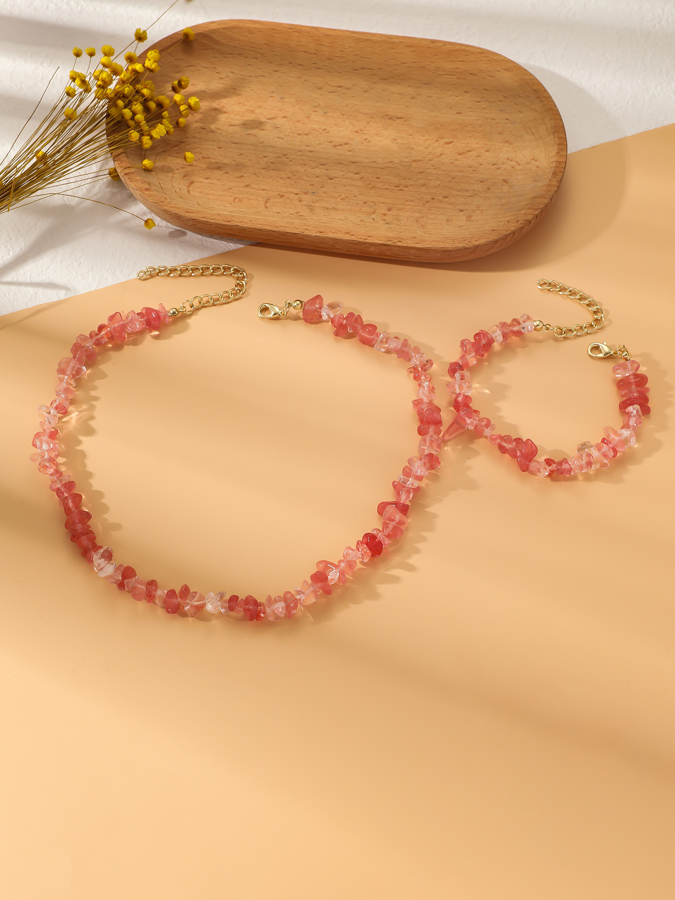 Amazon Hot European And American Jewelry Crystal Stone Beaded Natural Stone Necklace Handmade Color 