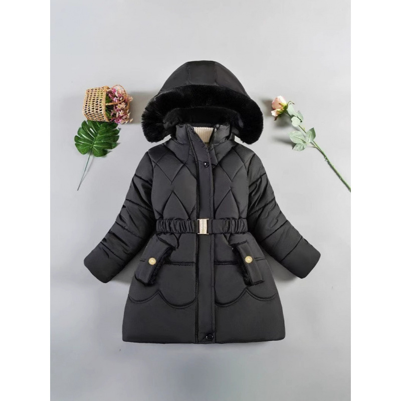 女童冬装外套厚款新款棉衣女童中长款收腰显瘦外贸款厂家中大童