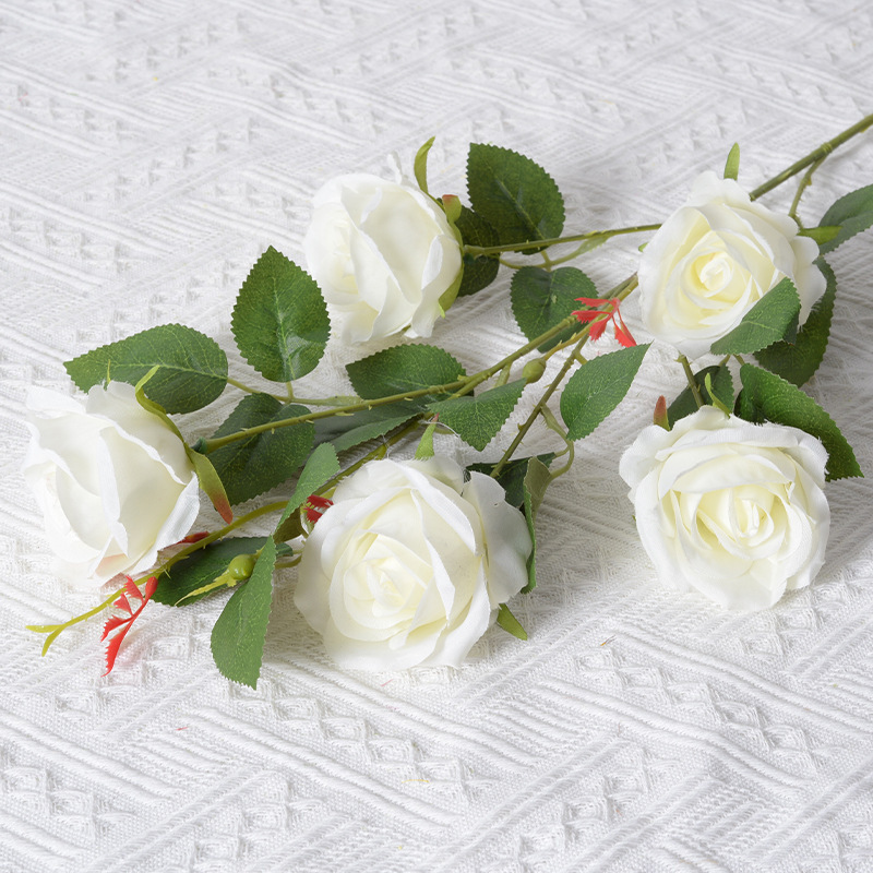 Rosa artificial 5-cabeza París Rosa Día de San Valentín Hotel decoración de la boda falsa Flor de seda artificial al por mayor