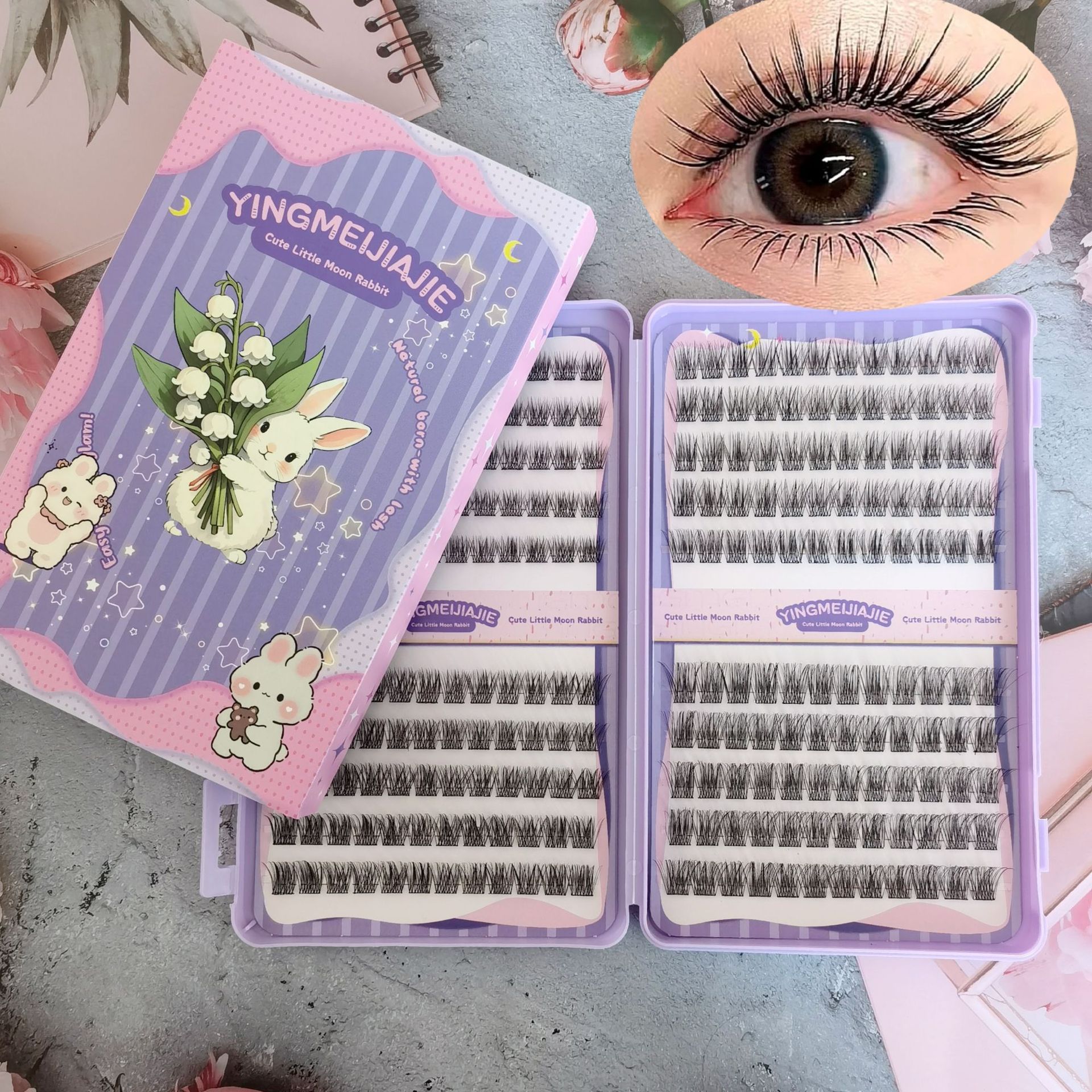 20 filas de paquete de caja de regalo de pestañas falsas transfronterizas, pestañas falsas densas, pestañas falsas sin pegamento.