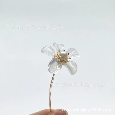 捷克琉璃花瓣雪柳花小发钗花钿随机絮絮渐变DIY饰品配件古风材料