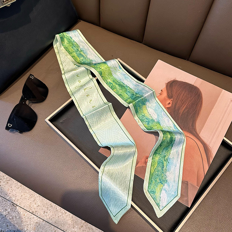 Pequeña correa de cabello para mujeres nuevos estilo coreano inins de moda pinturas al óleo de punta pies pequeños pañuelos largos para atar bolsos cinturón para atar bufandas de cabello