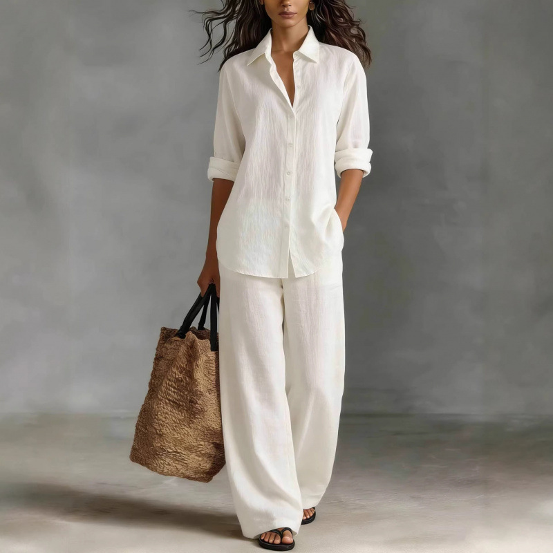 2026 Amazon Cross-Border Independent Site European and American Spring/Summer Bohemian Vacation Cotton-Linen Style Top and Pants Set 2026 Amazon Cross-Border Independent Site European and American Spring/Summer Bohemian Vacation Cotton-Linen Style Top and Pants Set