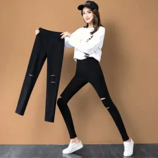 魔术打底裤女春夏高弹性小个子百搭外穿小脚裤紧身显瘦破铜小黑裤