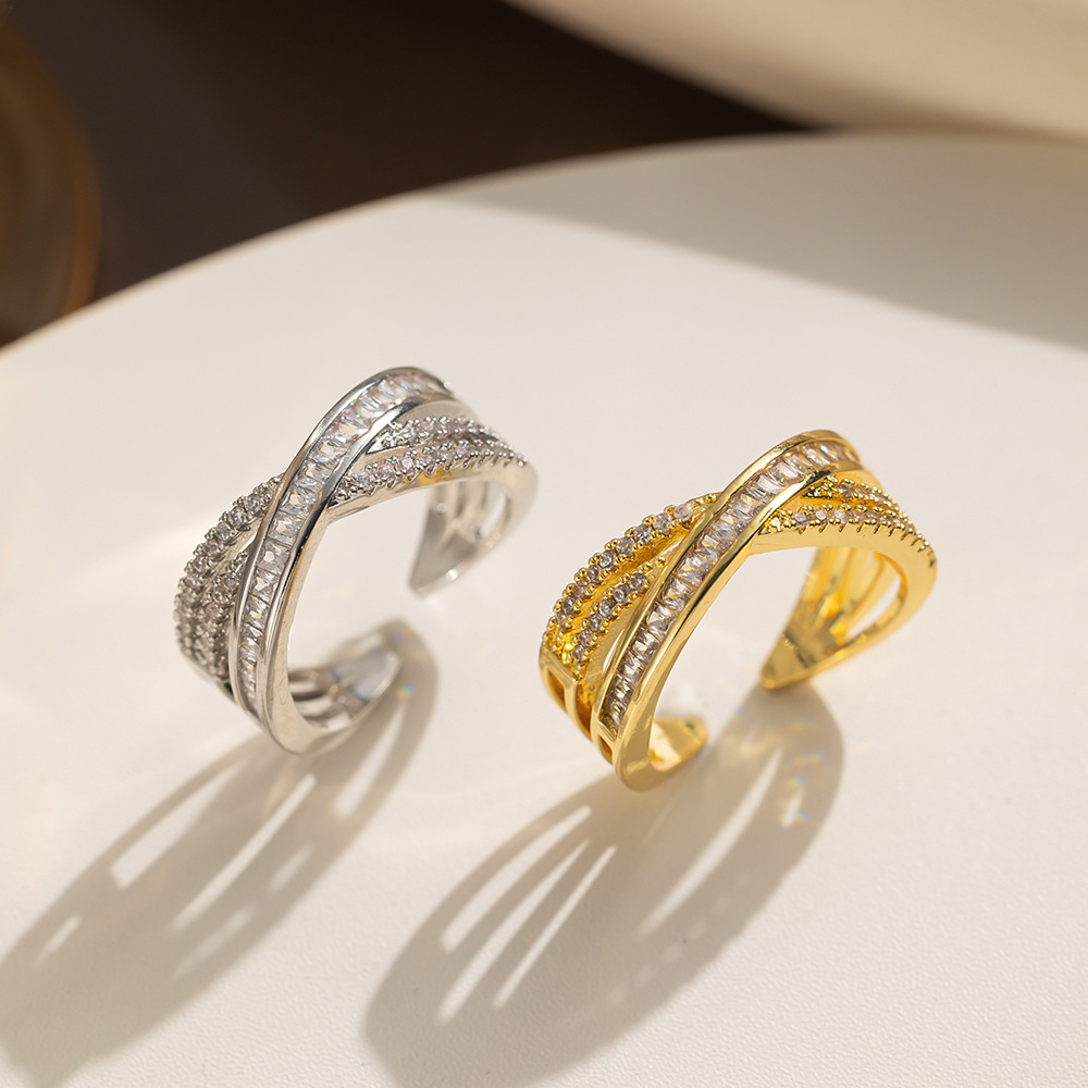 Dongdaemun double layer micro inlaid zircon ring simple female fashion personality cold style open ring _voghion.com