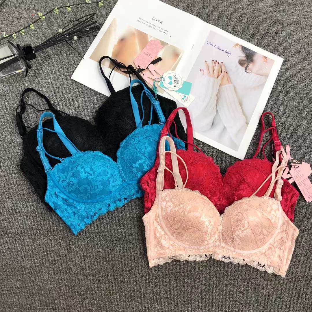 Sujetador de encaje de punto cintura ajustable adelgazamiento pecho ropa interior pequeño pecho push up ropa interior cómoda push up sujetador sin costuras