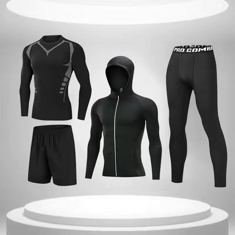 Medias de secado rápido para hombres de manga larga cálido entrenamiento para correr equipo de fitness otoño e invierno traje deportivo elástico alto