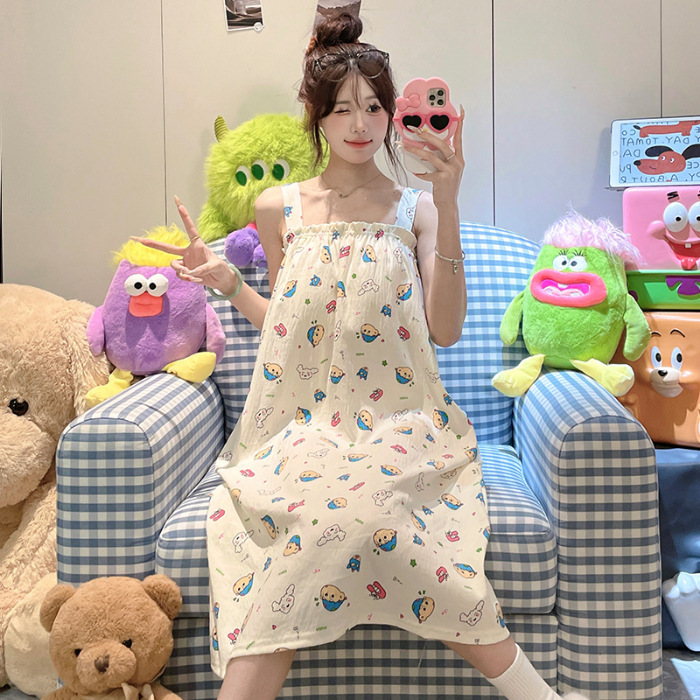 2025 nuevo pijama de hilo de algodón de nube camisón de verano para mujer linda niña dulce con cojín para el pecho servicio a domicilio