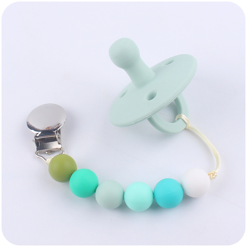 Nuevo bebé suministros contraste color cuentas de silicona pezón cadena calmante bebé silicona pezón anti-caída Cadena de dos piezas conjunto