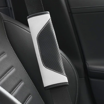 Carbon Fiber Pattern Leather Car: Seat belt shoulder pad - white-standard-edition-2365