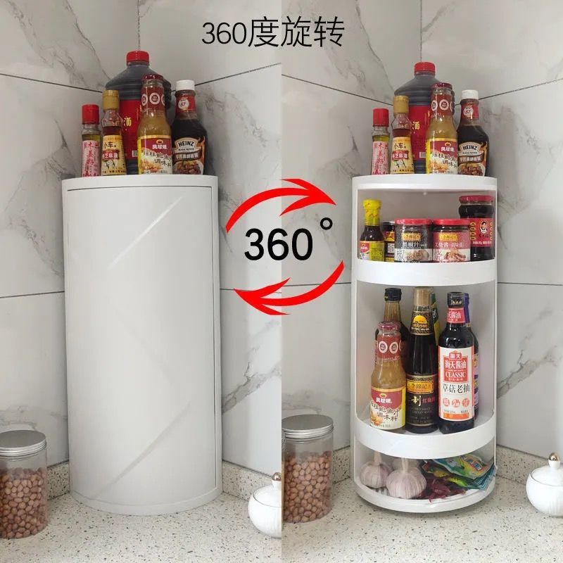 kitchen Shower Room rotate Shelf Seasoning storage box multi-function Wall Punch holes Tripod