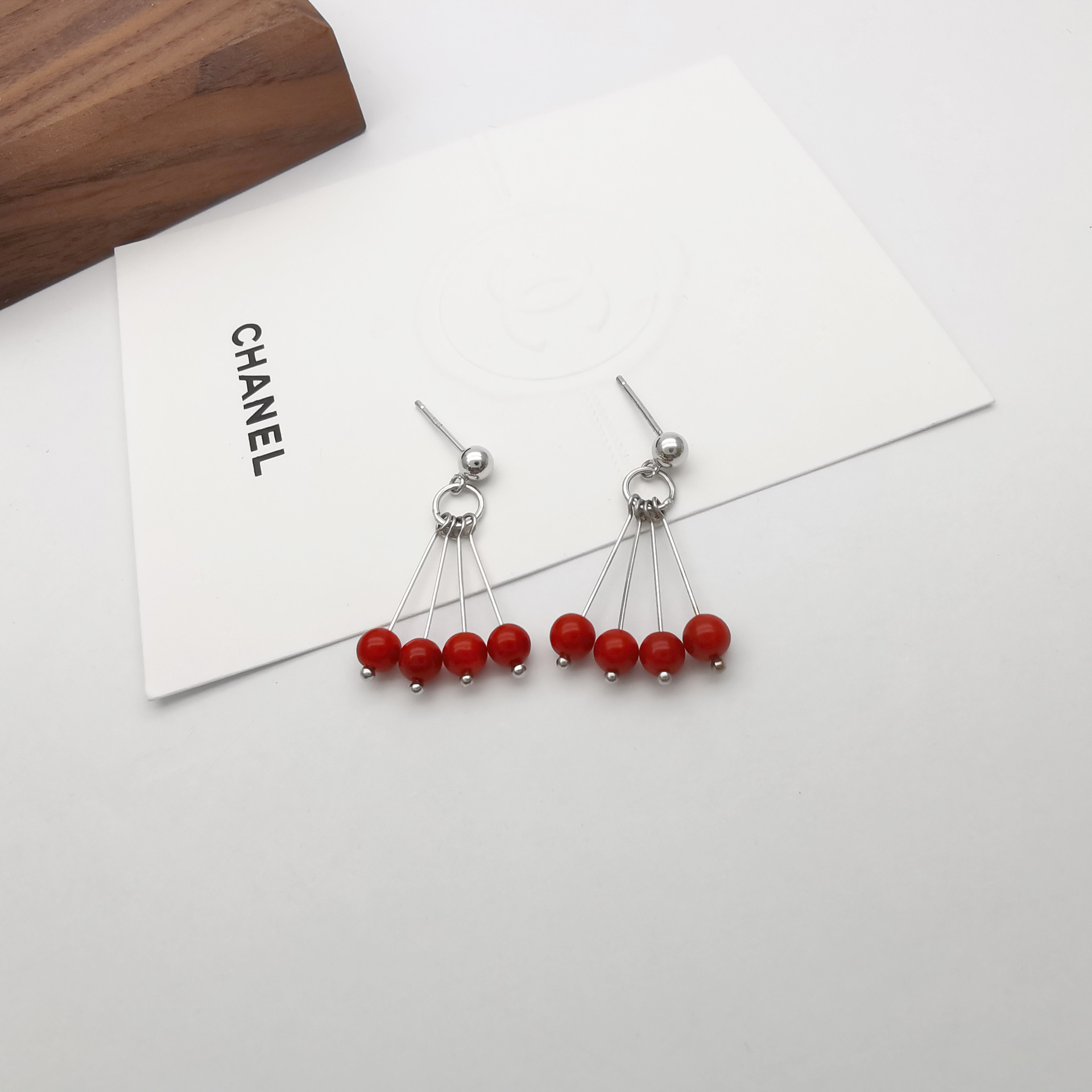 特价清仓通体925银红珠长款气质耳钉日韩简约百搭温柔冷淡风耳饰