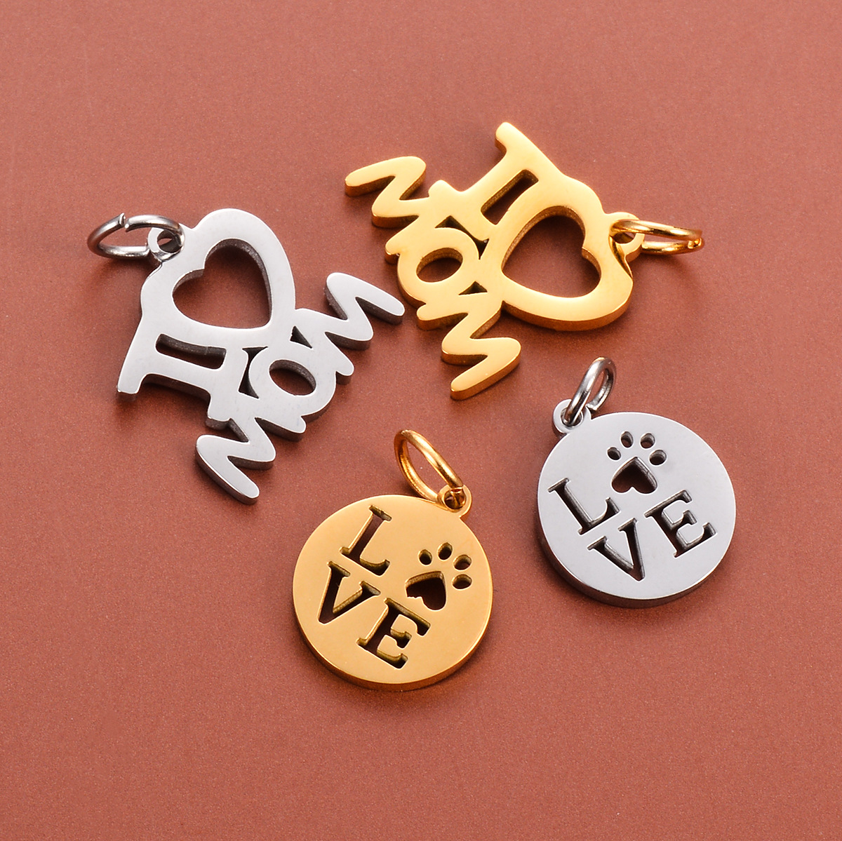 10 Pcs/package Cute Simple Style Letter Paw Print Stainless Steel Plating Pendant Jewelry Accessories display picture 5