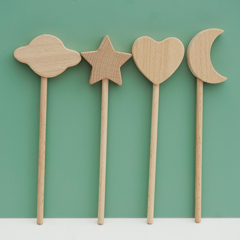 ins log fairy stick star moon love cloud wooden stick beech wood unpainted photography ornaments accessories toys