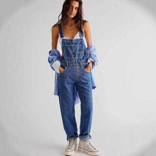 Overseas cross-border trade supply casual loose washed pocketless elastic-free Xintang belt denim long pants for women