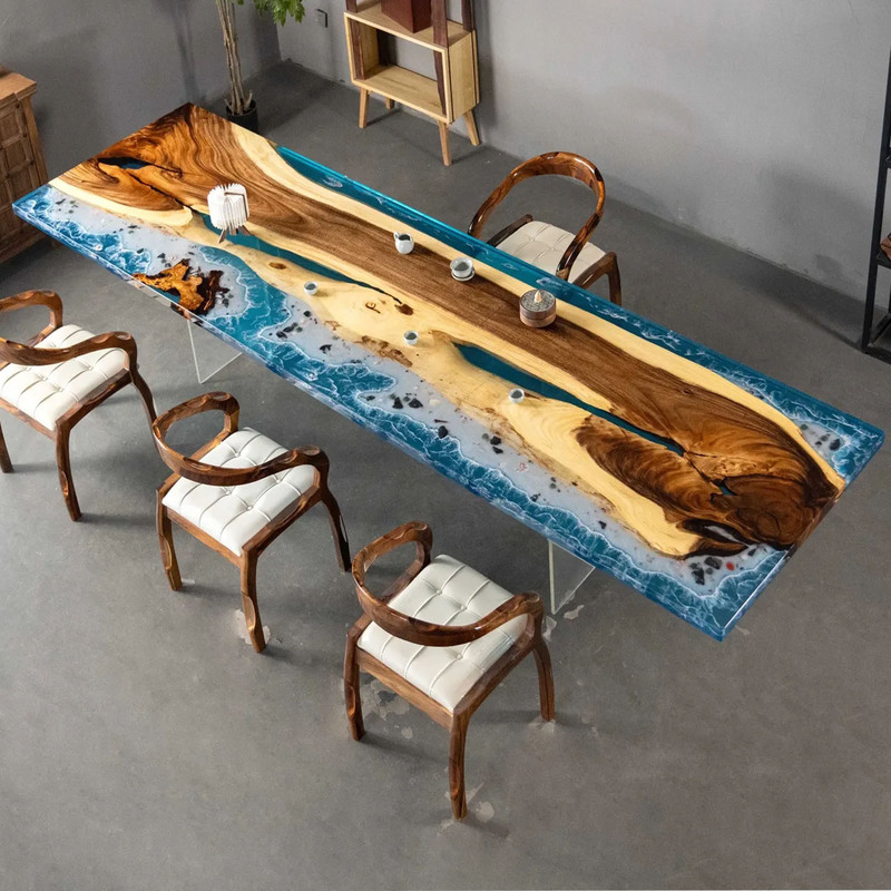 New Chinese-style solid wood large table, minimalist river table, transparent resin home ocean table, trendy art table New Chinese-style solid wood large table, minimalist river table, transparent resin home ocean table, trendy art table