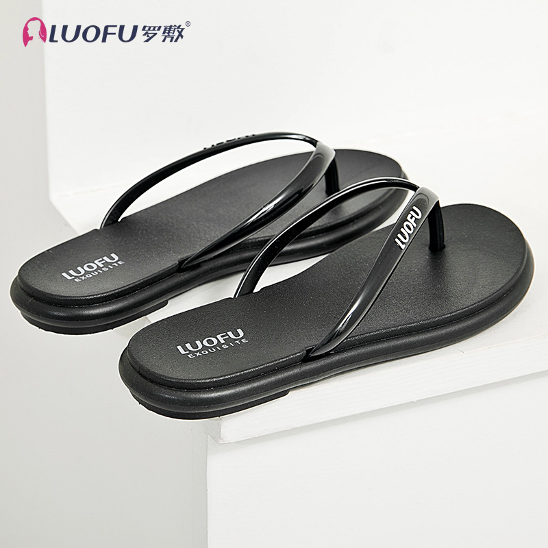 Rofu flip-flops verano de las mujeres al aire libre negro flip-flop antideslizante baño Baño playa madera contrachapada zapatos de natación