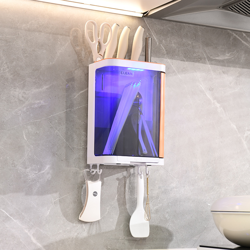 Wall-mounted hole-free disinfection chopstick holder ultraviolet kitchen tableware spoon knife drain dustproof chopstick cage