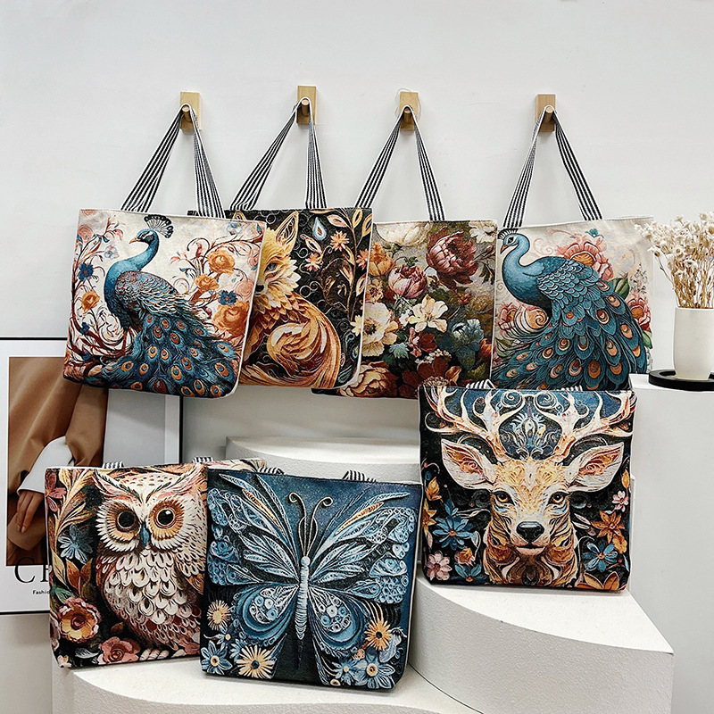 Cross-Border Autum New Bag Ethnic Style 3D Stereo Embroidered Butterfly Canvas Bag Women's Embroider Craft Large Tote Bag Cross-Border Autum New Bag Ethnic Style 3D Stereo Embroidered Butterfly Canvas Bag Women's Embroider Craft Large Tote Bag