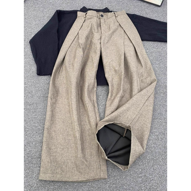 Taupe Old Money Style Pleated A-Line Casual Trousers for Men, High-End Feel, New Spring and Autumn Casual Straight-Leg Long Pants
