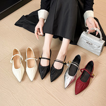 1866-6 尖头单鞋女春季新款浅口奶奶鞋一字扣带玛丽珍鞋通勤单鞋
