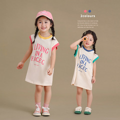 女童連衣裙寶寶寬鬆裙子夏裝2024新款兒童洋氣可愛撞色無袖背心裙