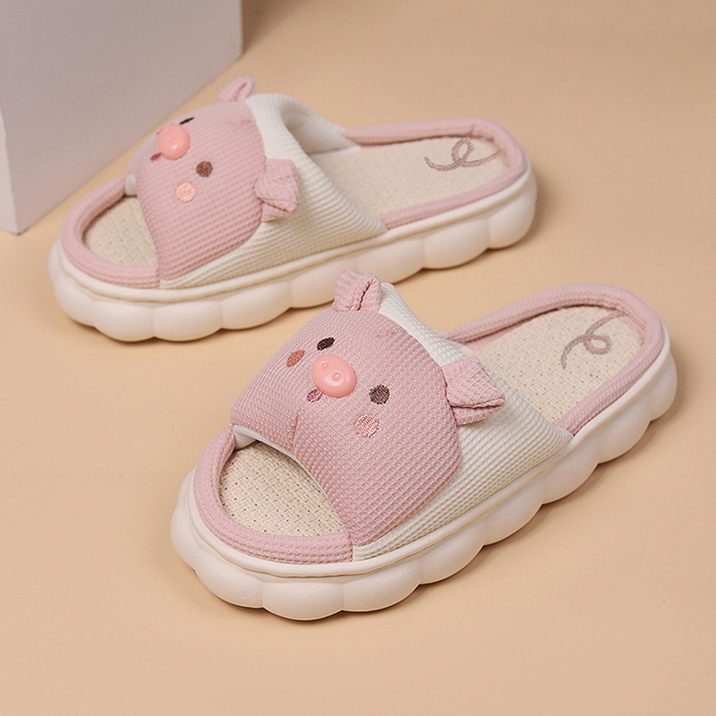 Pantuflas de Lino Dibujos Animados de Lino y PVC Antideslizantes para Interiores