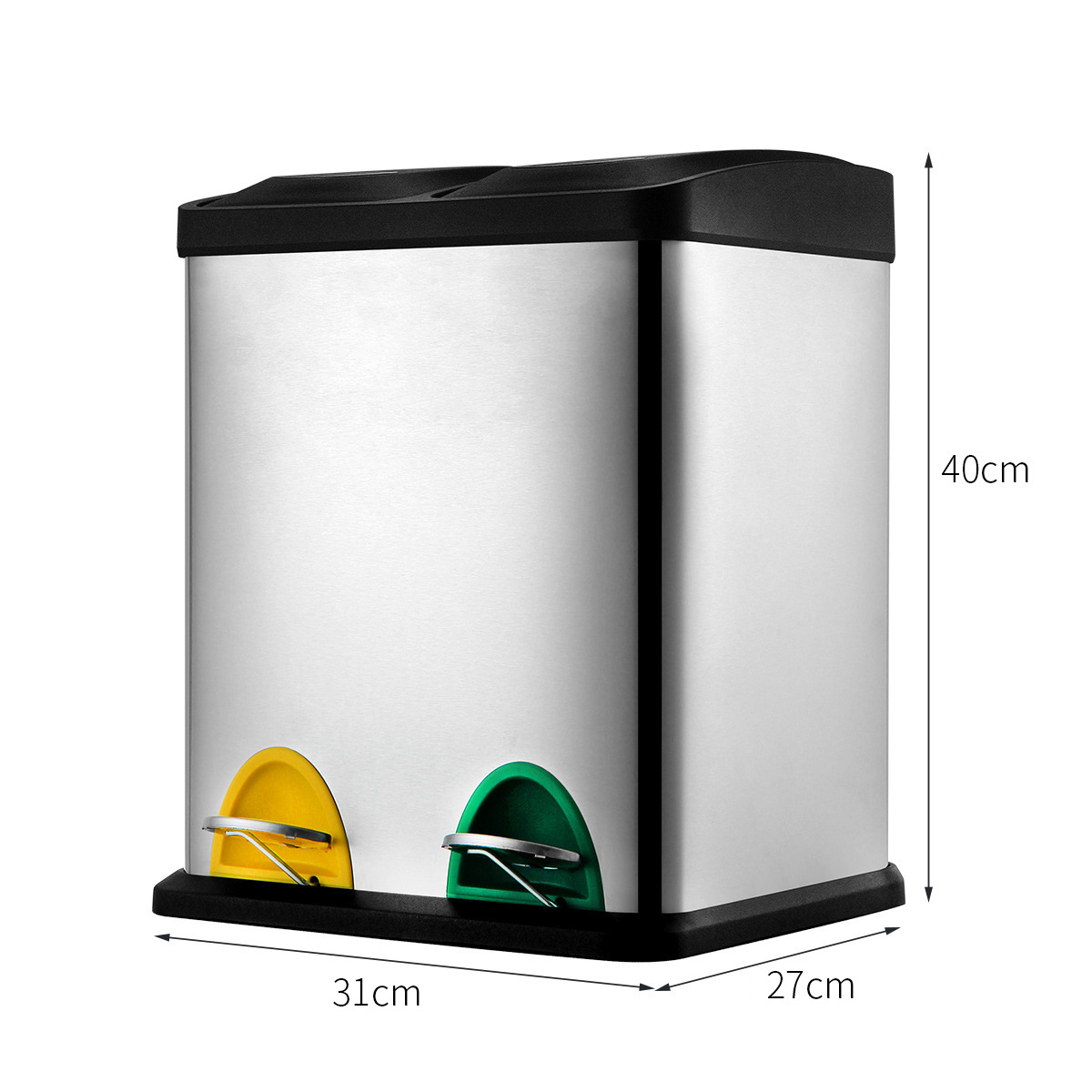 Cubo de basura silencioso con pedal para uso doméstico y comercial, con dos o tres compartimentos para la clasificación de residuos, adecuado para el hogar y la oficina, con pedal de descenso lento para la clasificación de residuos de forma ecológica.