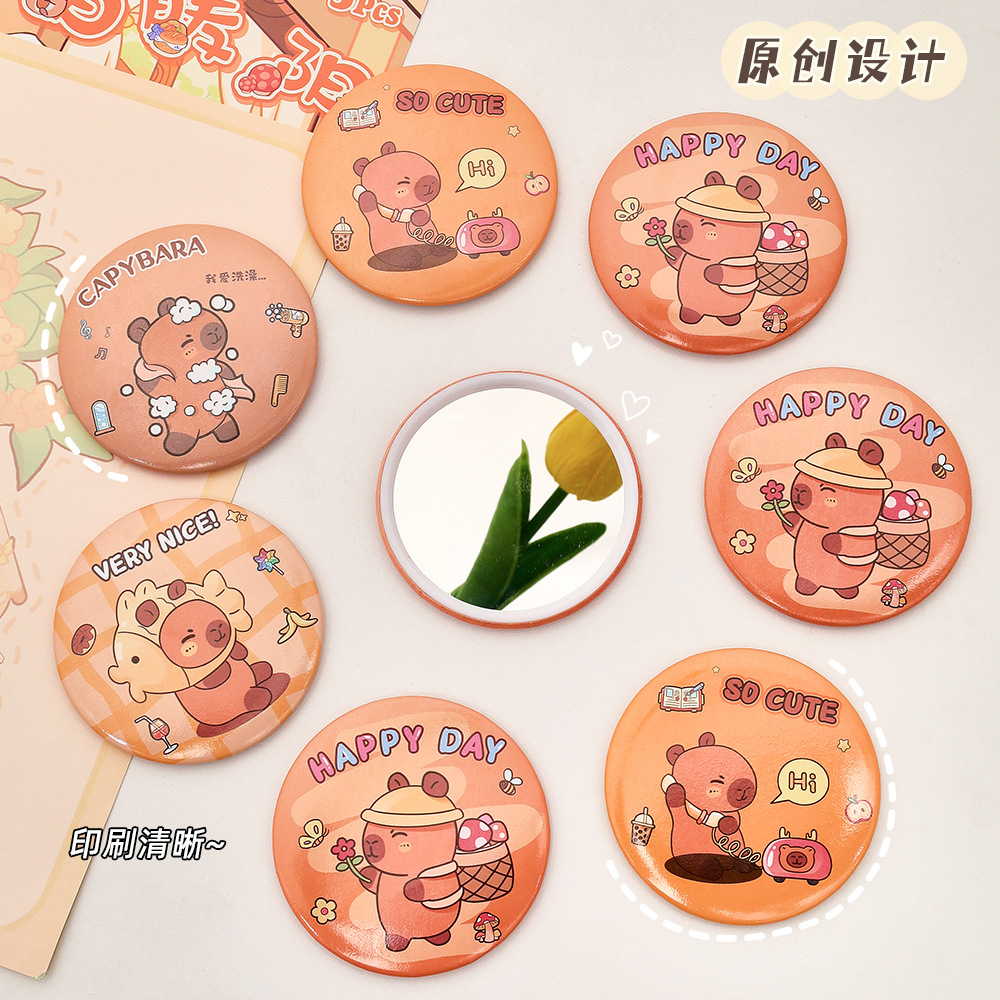 Redondo Kapibala pequeño espejo portátil mini lindo espejo redondo estudiante espejo de una cara espejo de maquillaje regalo al por mayor