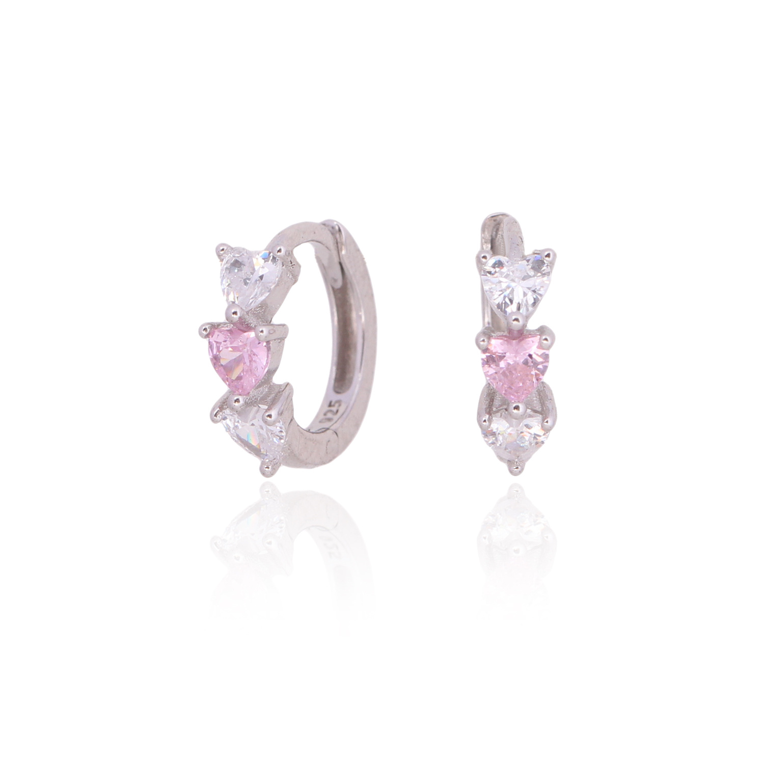 Electroplating Gold Plating Process 925 Sterling Silver Ear Needle Material 1 Pair 925 Sterling Silver Zircon Heart Shape Hoop Earrings