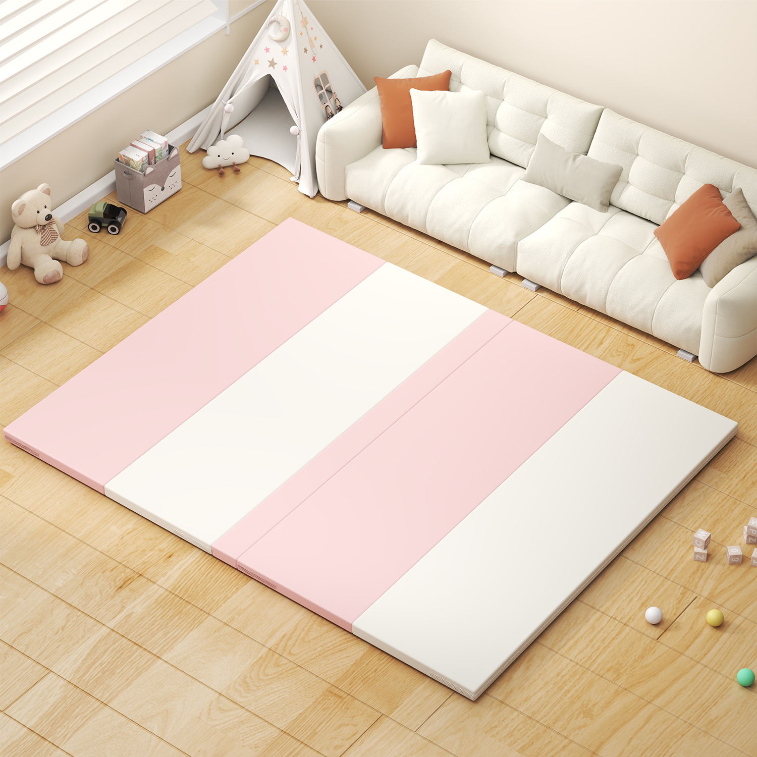 Alfombra de gateo Fanyibaby IXPE, alfombra de gateo plegable de PU de grado A para madres e infantes, alfombra de suelo para sala de estar y centro de educación temprana para niños.