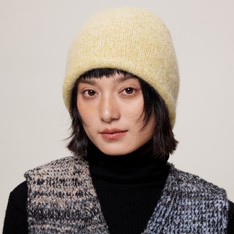 韩版堆堆毛线帽子女秋冬季百搭日系纯色大头围保暖针织帽子冷帽