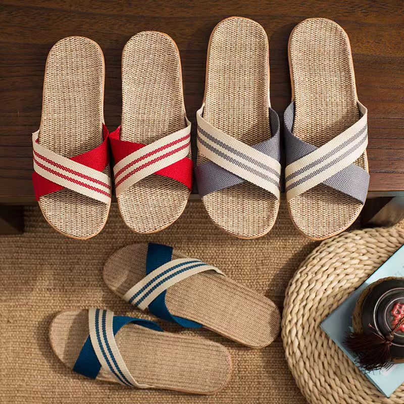 Summer Linen Slippers Home Men's and Women's Four Seasons Household Cotton and Linen Couple's Indoor Non-Slip Silent Floor Home Sandals