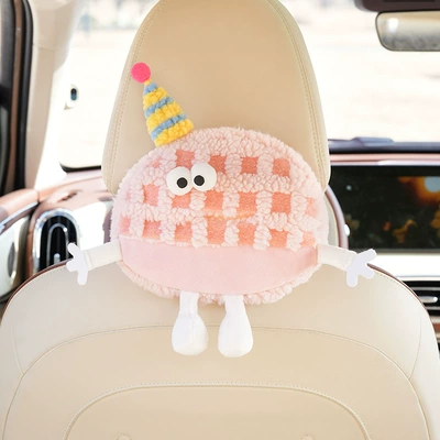 Cute Little Monster Car Tissue Box — Car tissue box/set - small-monster-round-plaid-tissue-box-pink