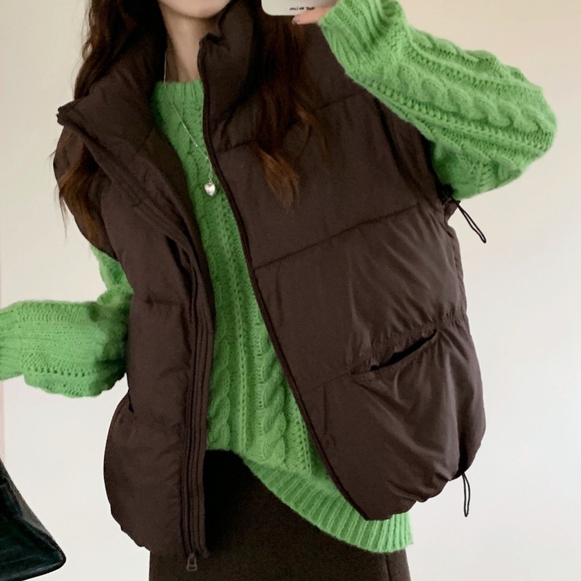 2025 otoño y invierno nuevos productos de algodón de cuello vertical chaleco de mujer corto color caramelo de mujer chaleco de algodón coreano sin mangas hombros de algodón image 8