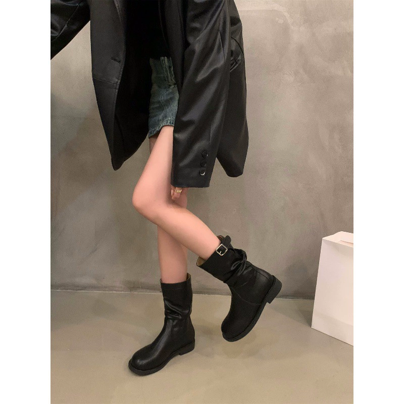 Ботинки (Martens) ретро деми-сезонные, средняя голень, низкий каблук, коричневые/чёрные, 35–40