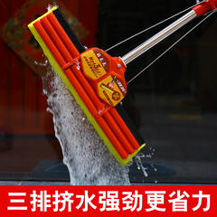 高品質膠棉拖把家用三排加長加厚杆免手洗吸水海綿拖把拖布頭批發