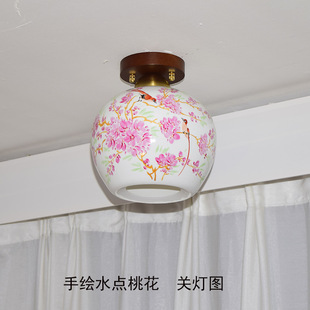 Medieval New Chinese Style Classical Walnut Solid Wood All-Copper Ceramic Living Room Dining Room Aisle Balcony Corridor Ceiling Lamps