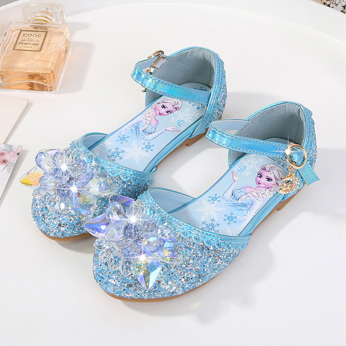 Princess Elsa Summer Fashion Girl Children Sandals Children Soft Sole Glitter Crystal Shoe Head Flat Flat Heels