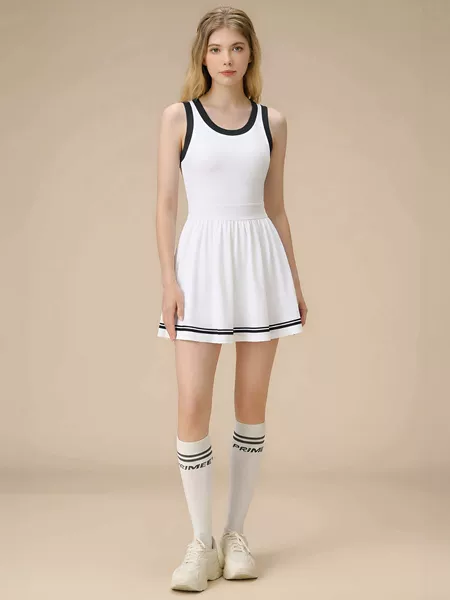 26 New Summer Products: Contrasting Color Tennis Sports One-Piece Dress with Chest Pads to Prevent Exposure, Suitable for Table Tennis, Badminton, and Tennis Sports and Fitness