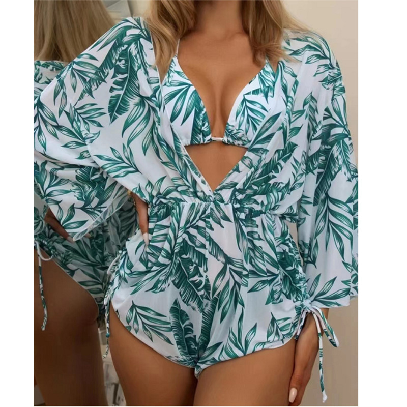 2023 comercio exterior amazon trajes de baño transfronterizos tres piezas de hilo de malla impresión de cintura bikini miscelánea al por mayor