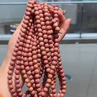 精品粉色血柏木手串香味佛珠手链diy配件手工毛衣链文玩时尚配饰