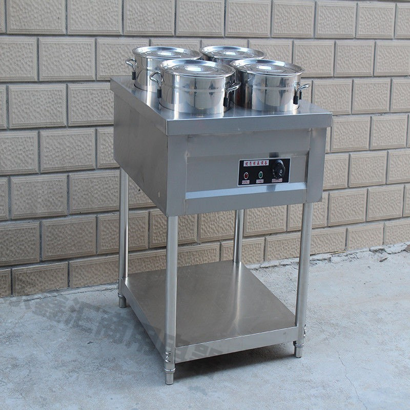 acero inoxidable aislamiento térmico carro de gachas de calentamiento eléctrico móvil comercial calentador de sopa caliente mesa de gachas de aislamiento térmico