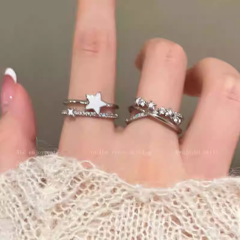 Light Luxury Niche High-end Double-layer Star Ring Opening Adjustable Zircon Finger Ring Little Red Riding Book Ring Light Luxury Niche High-end Double-layer Star Ring Opening Adjustable Zircon Finger Ring Little Red Riding Book Ring